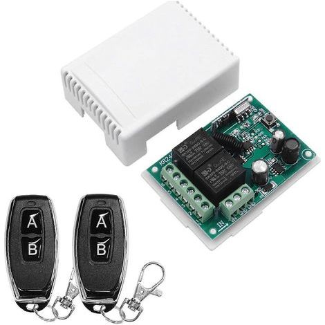 Interrupteur de télécommande sans fil, relais RF 2 canaux, portée de 50 m, large plage de tension 6-30 V, 4 modes avec 2 émetteurs, pour moteur, LED, commande de porte (1/4)