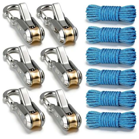 Lot de 6 tendeurs à rouleau à came à réglage rapide, avec corde rétractable et boucle, très résistants (1/4)