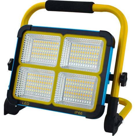 100W Projecteur LED Rechargeable,Projecteur Chantier Rechargeable avec Support et Batterie 16500mAh, Type-C et Solaire Rechargeable, 4 Modes d'éclairage pour Camping, Travail, Pêche (1/5)