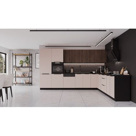 Winkelküche ARONA + MONZA 350x290 cm Küchenzeile Eckküche Küche Nußbaum Kaschmir (1/5)