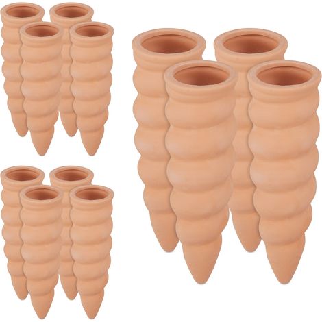 Relaxdays Clay Watering Cones, Set of 12, Plant Irrigation Kit, 1.5 L Bottles, HxD 16.5 x 5 cm, Terracotta