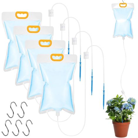 Système d'arrosage automatique, lot de 5 kits d'irrigation goutte à goutte de 3,5 l, système d'irrigation réglable, sac d'arrosage pour plantes d'intérieur et d'extérieur (1/5)