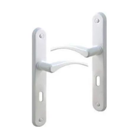 Set di maniglie per porte con piastra di foratura per chiavi, alluminio bianco.