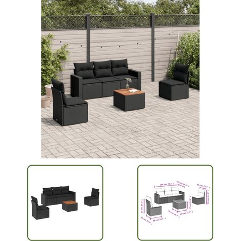 The Living Store 6-tlg. Garten-Sofagarnitur mit Kissen Schwarz Poly Rattan - Gartensortiment - Gartenmöbelset - Esstischgarnitur - Outdoor Möbel - Lounge Set (1/3)