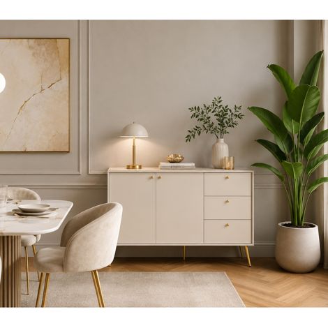 Buffet bas beige cachemire et pied doré 160cm EZIA (1/5)