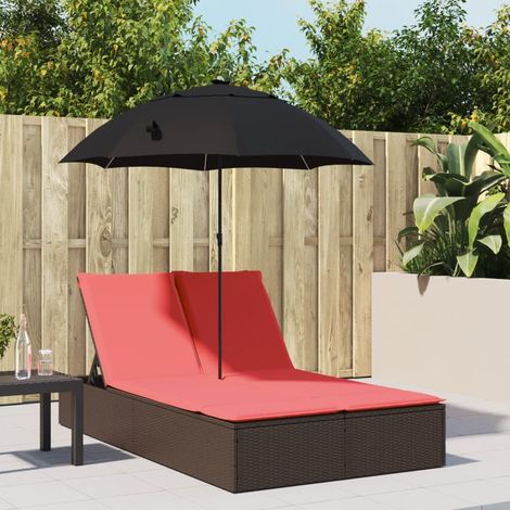 Lettino Prendisole Doppio Cuscini e Parasole Marrone Polyrattan vidaXL (1/5)