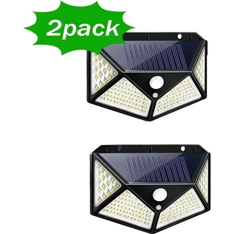 (2 pièces) Lampe murale solaire 100 LED, lampe d'extérieur étanche avec détecteur de mouvement, lampe décorative pour jardin ou balustrade, éclairage solaire. (1/5)