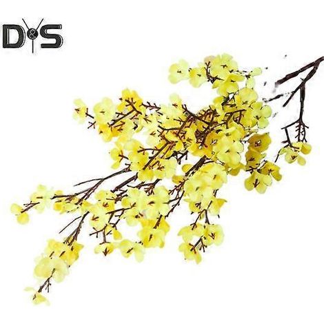 Lot de 5 branches artificielles de gypsophile (5 tiges), fleurs réalistes en soie, centre de table pour mariage, fête, maison ou bureau. Décoration florale artificielle.jaune clair (1/5)