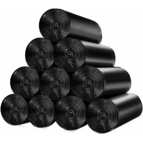 150 Stück 10-Liter-Müllsäcke mit Schiebegriff, auslaufsicher, 10 Rollen, rechteckige Müllsäcke à 10 Liter, mittlere Größe 45 x 50 cm, schwarz (1/5)