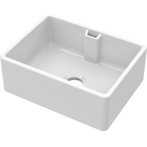 Nuie Belfast Fireclay Kitchen Sink 1.0 Bowl with Overflow 595mm L x 450mm W - White (1/4)