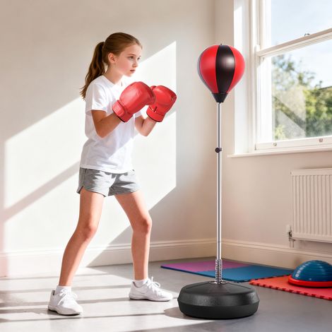 Ensemble de boxe avec sac de frappe réglable en hauteur (126-144 cm), support de boxe, sac de vitesse, gants de boxe, pompe, sac de frappe autoportant, speedball, équipement d'entraînement de boxe pou