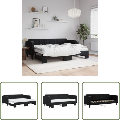 vidaXL Canapé - Lit de jour avec lit gigogne et matelas noir 80x200 cm velours (1/5)