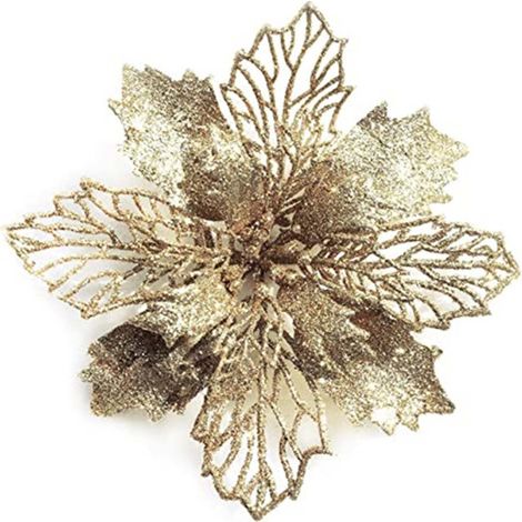 Fleur Artificielle Poinsettia - 160 mm - Plastique Souple avec Paillettes - Décoration DIY pour Couronne de Noël, Guirlande, Fête ou Intérieur - 1 Pièce (1/5)