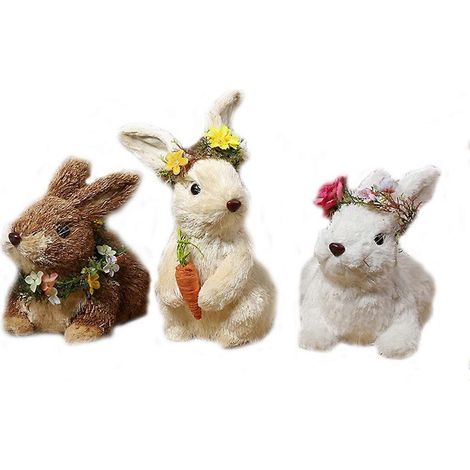 Stroh-Osterhasenfiguren, lebensechte, handgefertigte, gewebte Hasen-Tischdekorationen (1/5)