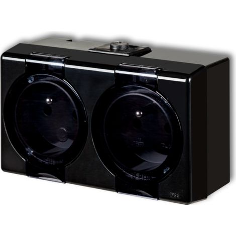 Doppelsteckdose für Senioren mit Erdung 2x(2P+Z) (Rauchklappe) schwarz 12GHS-2nd