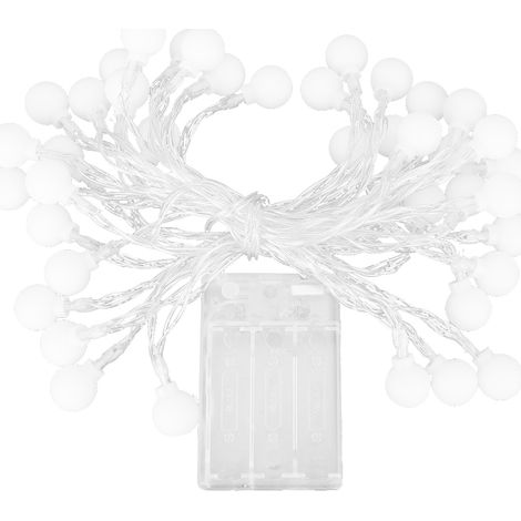 Guirlande lumineuse décorative LED blanche chaude de 10 m, en forme de boules givrées, avec piles, idéale pour les fêtes et la décoration intérieure. 100 % LED avec mode clignotant. (1/5)