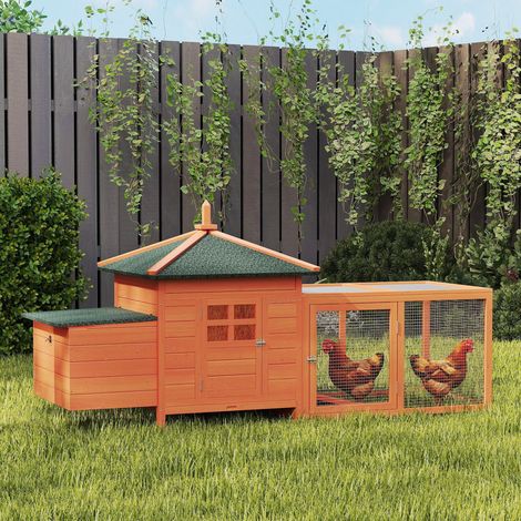 Gallinero de Madera Exterior Jaula para Gallinas con Nidos Corral Bandeja Extraíble Tapa Abatible 196x76x97 cm Naranja (1/5)