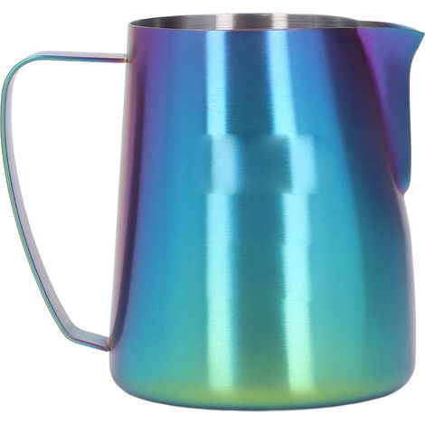 Spritzgeschützter Milchkännchen aus Edelstahl 304 mit Adler-Ausgießer, 420 ml, ergonomischer Griff zum Aufschäumen von Kaffee, leuchtende Farben (1/5)