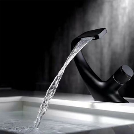 Schwarzer Waschtisch-Wasserhahn – Wasserfall-Wasserhahn für massive Waschbecken – Hochwertiger Wasserhahn (Schwarz) A (1/3)
