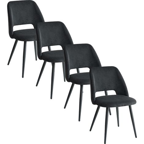 Silla de comedor, tela de pana, estructura metálica, 4 piezas, negra (1/2)