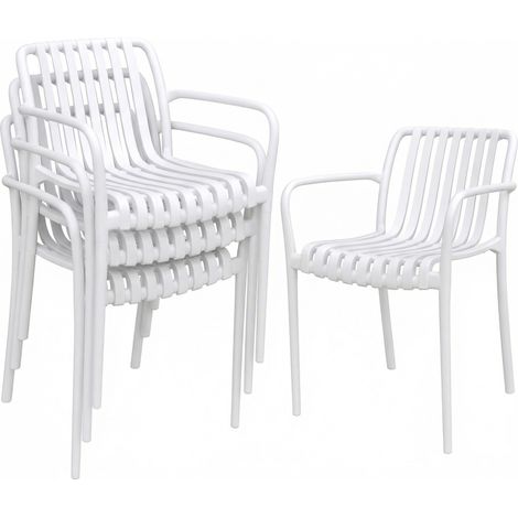 Outsunny juego de 4 sillas de jardín exterior apilables, sillas terraza exterior de PP con respaldo curvado, asiento listones, 55x58,5x81,5 cm, blanco