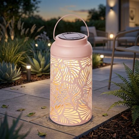 Solar Pink Metal Garden Lantern Light (1/2)