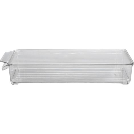 Set aus 2 transparenten Aufbewahrungsboxen für den Kühlschrank, inklusive Deckel, schmales und niedriges Modell, aus lebensmittelechtem Kunststoff für Obst, Gemüse und Lebensmittel. (1/5)