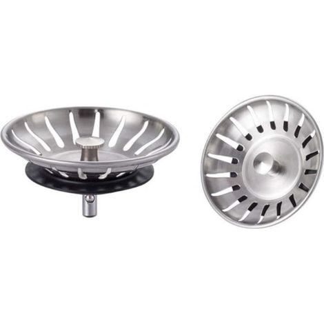 Ensemble de 2 bouchons d'évier de cuisine en acier inoxydable : filtre universel (78 mm de diamètre), bouchon à 18 fentes, grille anti-colmatage et panier de vidange rapide. (1/5)