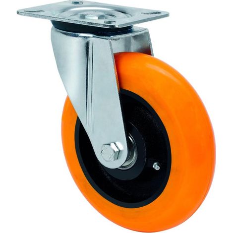 rueda giratora placa 4mm 10zvr150-huab hierro-poliur.naranja eje bolas balona (1/2)
