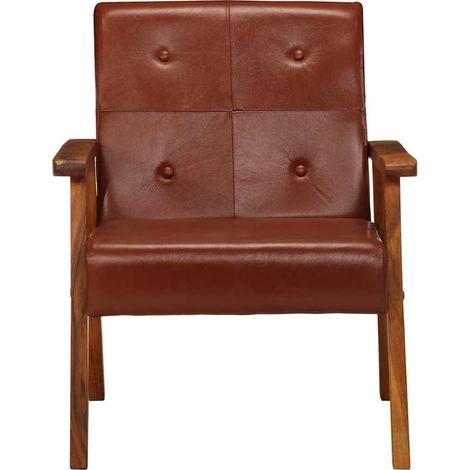Maison Exclusive - Fauteuil marron cuir véritable (1/5)
