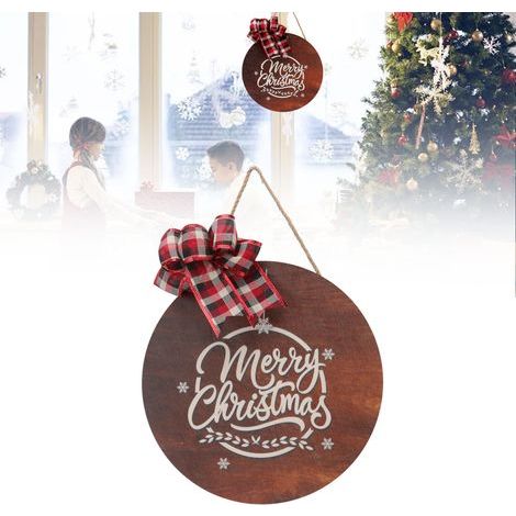 Weihnachtstürschmuck aus Holz, Weihnachtsdekoration, rundes Hängeschild mit Schleife, Partydekoration (1/5)