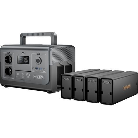 RUNHOOD HE1200 + 4 EB324 – Station Modulaire 1200 W / 1296 Wh avec Batteries Échangeables à Chaud (1/5)