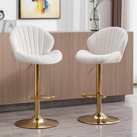 Barhocker 2er Set höhenverstellbar mit Lehne, Samt Beige (1/5)