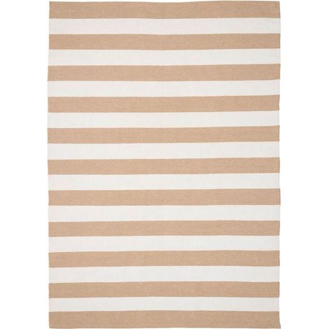 RUDY - Tapis 140x200cm PET Recyclé Rayé Beige et Blanc (1/3)