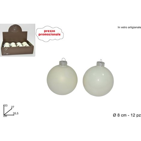 PALLA VETRO DIAMETRO 8 CM BIANCO LUCIDO/OPACO ASSORTITO 2 VARIANTI (1 PEZZO, INVIO CASUALE)