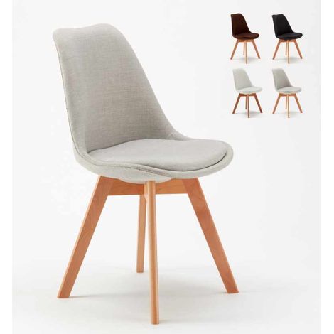 Ahd Amazing Home Design – Chaise de salle à manger scandinave avec coussin en tissu – Dossier ergonomique – Base en bois de hêtre – Gris (1/5)