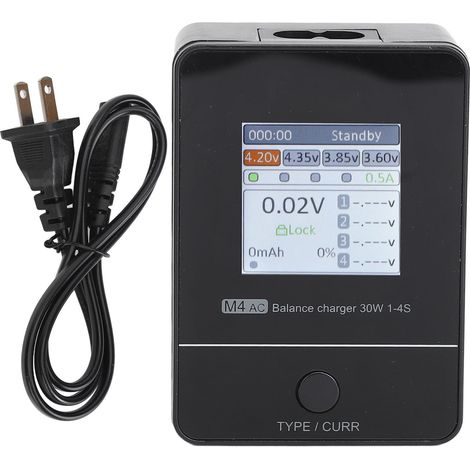 Chargeur RC M4AC avec écran IPS 1,54 pouces, AC 100-240V, noir, chargeur équilibré pour batterie Lipo LiHV Life 1-4S, prise US XT30 (1/5)