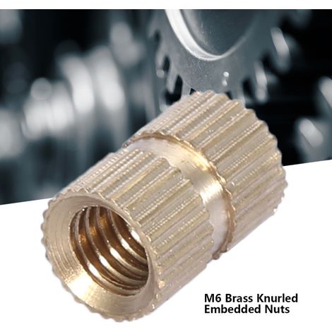 10 écrous cylindriques moletés en laiton M6, moulés avec insert (M612L8,3MM) (1/4)