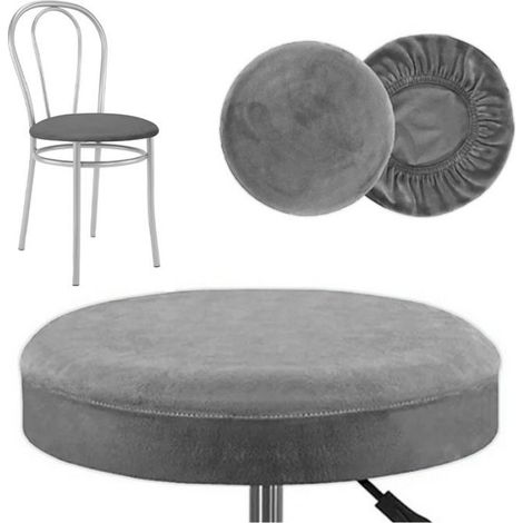 Housse Pour Siege De Chaise - Velours Gris Foncé - Diametre 36 A 42 Cm - Pour Chaise Ronde - 1 Piece (1/5)