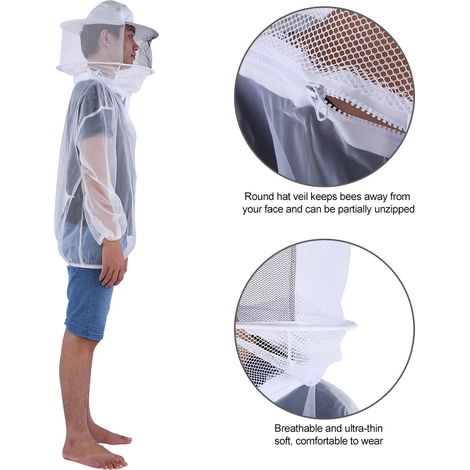 Professioneller wasserdichter Imkeranzug, leichte Jacke mit integriertem Schleier, transparenter Schutzanzug für den Bienenstand, Imkerausrüstung für Männer und Frauen, Erwachsenengröße, stichfest. (1/5)