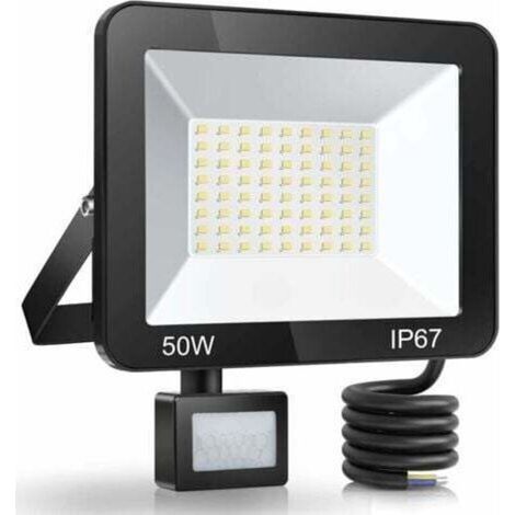 Déstockage 50W Projecteur LED Exterieur Detecteur de Mouvement, IP67 Étanche Spot LED Avec Détecteur, 5000LM 7000K Blanc Froid Eclairage Exterieur, Lampe Exterieur pour Jardin Terrasse Entrée
