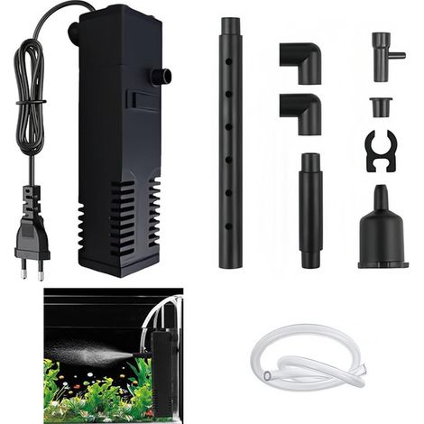 Filtre Interne pour Aquarium 3 en 1, Pompe Submersible Silencieuse avec Système d'Oxygénation et Pluie pour Eau Douce et Eau de Mer