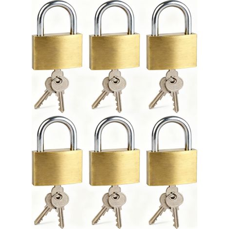 Sicherheitsschloss – 3 Schlüssel inklusive – Geeignet für Schließfächer und Gepäck – Stahlbügel mit Griff – 75 mm – Messing matt