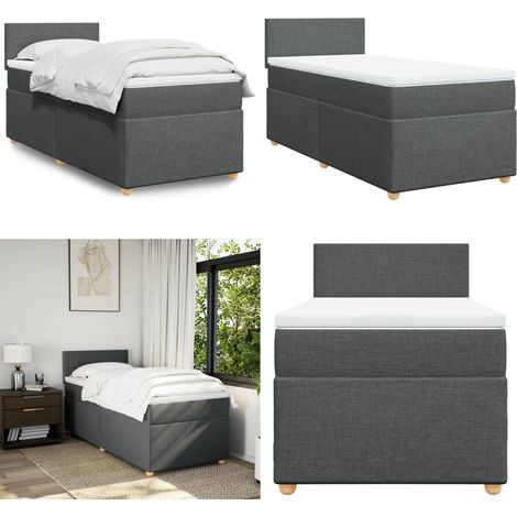 Sommier à lattes de lit avec matelas Gris foncé 80x200 cm Tissu - Lit Double - Literie - Chambre À Coucher - Matelas - Sommier - Home & Living (1/5)