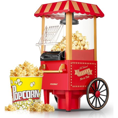 Machine à Pop Corn, Machine à Pop-corn Rétro Mise à Jour, Air Chaud 1200W pour la Maison, Saine et sans Calorie, Fonctionnement à un Bouton et Facile à Nettoyer, Soirée Cinéma et Noël