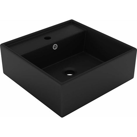 Lavabo carré de luxe à trop-plein - Vasque à poser Lavabo à poser Noir mat 41x41 cm Céramique BV793186 - BonneVie (1/5)