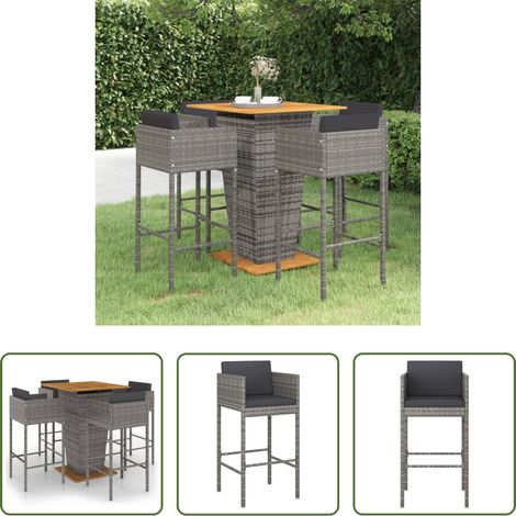 Bar de jardin en résine -  Ensemble de bar de jardin 5 pcs et coussins Résine tressée Gris (1/5)