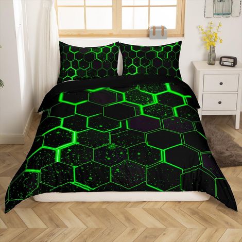 Housse de couette, motif nid d'abeille, motif hexagonal, géométrique, pour fille, 155 x 220 cm, ligne abstraite, motif géométrique, décoration d'intérieur (1/4)