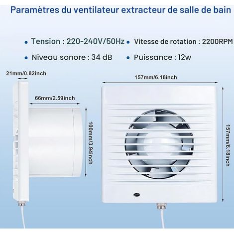 12 W Silent Bathroom Air Extractor, 34 dB VMC Bathroom (1/2)