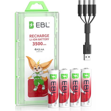 4PCS Piles Rechargeables AA Li-ION, Piles AA R6 1,5V 3500mWh Charge Directe USB-C, 2H Charge Rapide, Performance Fiable, pour Manette de Jeux, Caméra, Souris, Électroniques Domestiques (1/5)